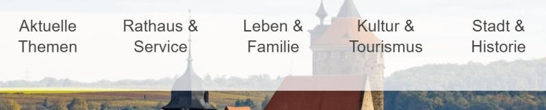 Navigation mit den 5 Hauptbereichen der Seite